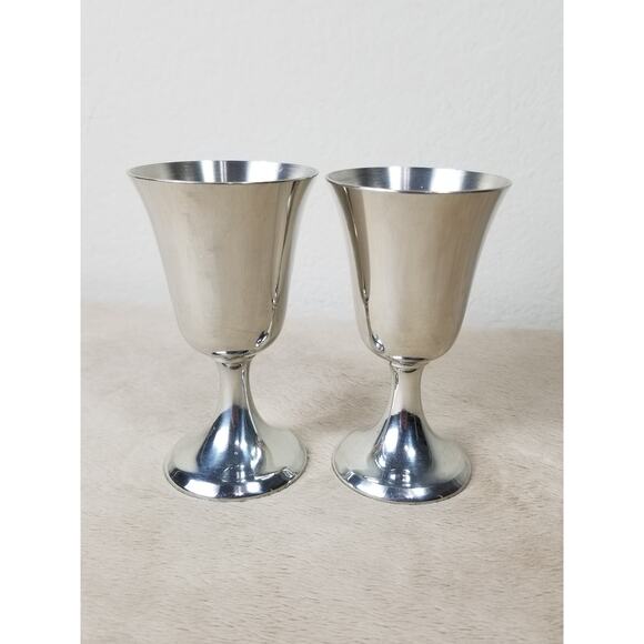 Roche Water Goblet 5" Towle Pewter Set of 2 Home Decor Vintage Collectible - Picture 6 of 10